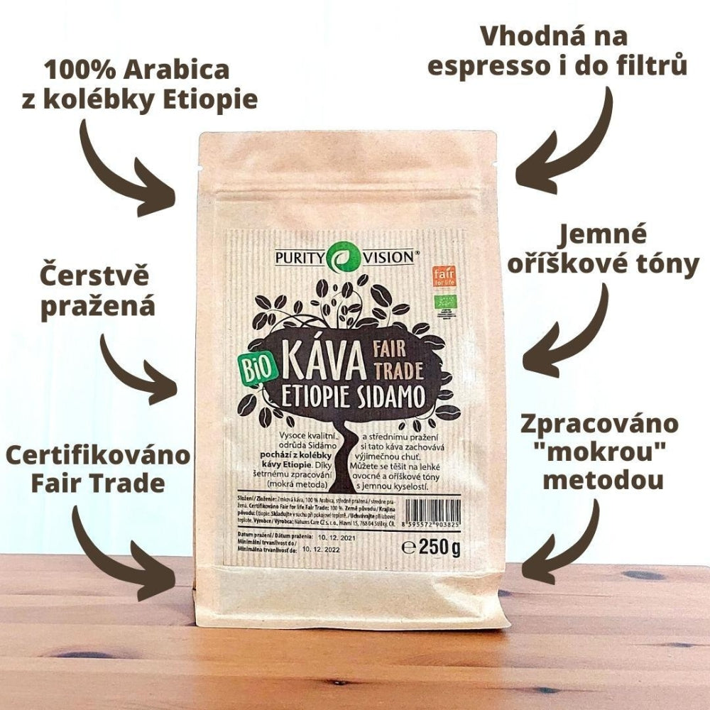 Fair Trade Bio Zrnková káva Etiópia Sidamo 250 g